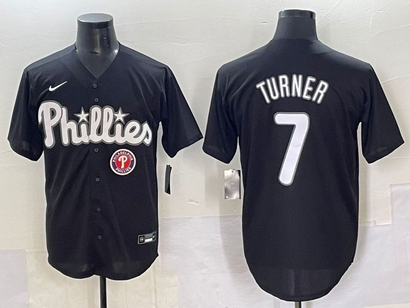 Men 2025 Philadelphia Phillies 7 Turner Black Fashion Nike MLB Jersey style 7098